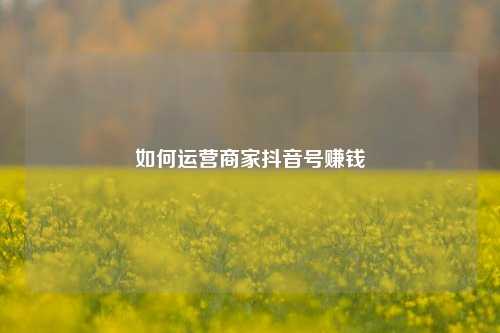 如何运营商家抖音号赚钱